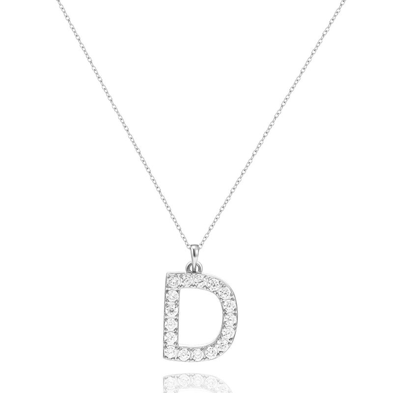 Tarsus D Initial Letter Stainless Steel Silver Alphabet Pendant Necklace Monogram charm cubic zirconia Jewelry Gifts for Women Teen - Image 1